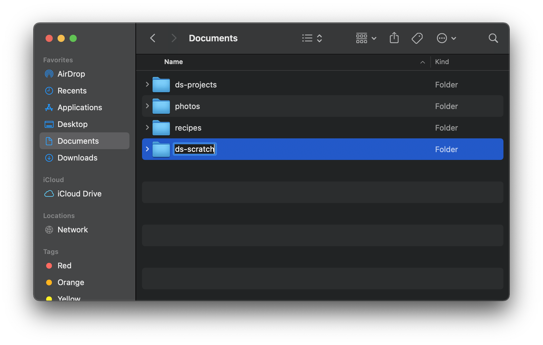 Create a folder for scratch projects called "ds-scratch" and clear it out regularly.